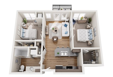 Floor plan for 2 beds, 1 bath, 789 sqft